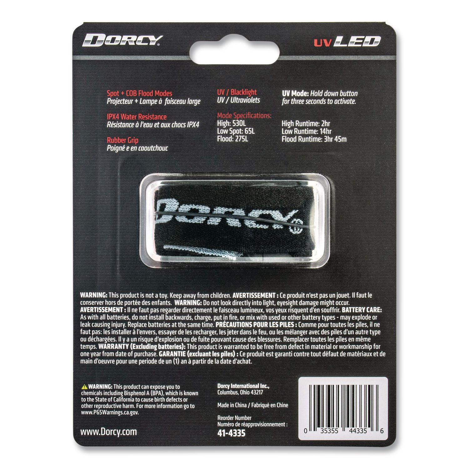 Dorcy Ultra HD 530 Lumen Headlamp - 530 lm LumenAAA - Battery - Water Resistant - Black, Red
