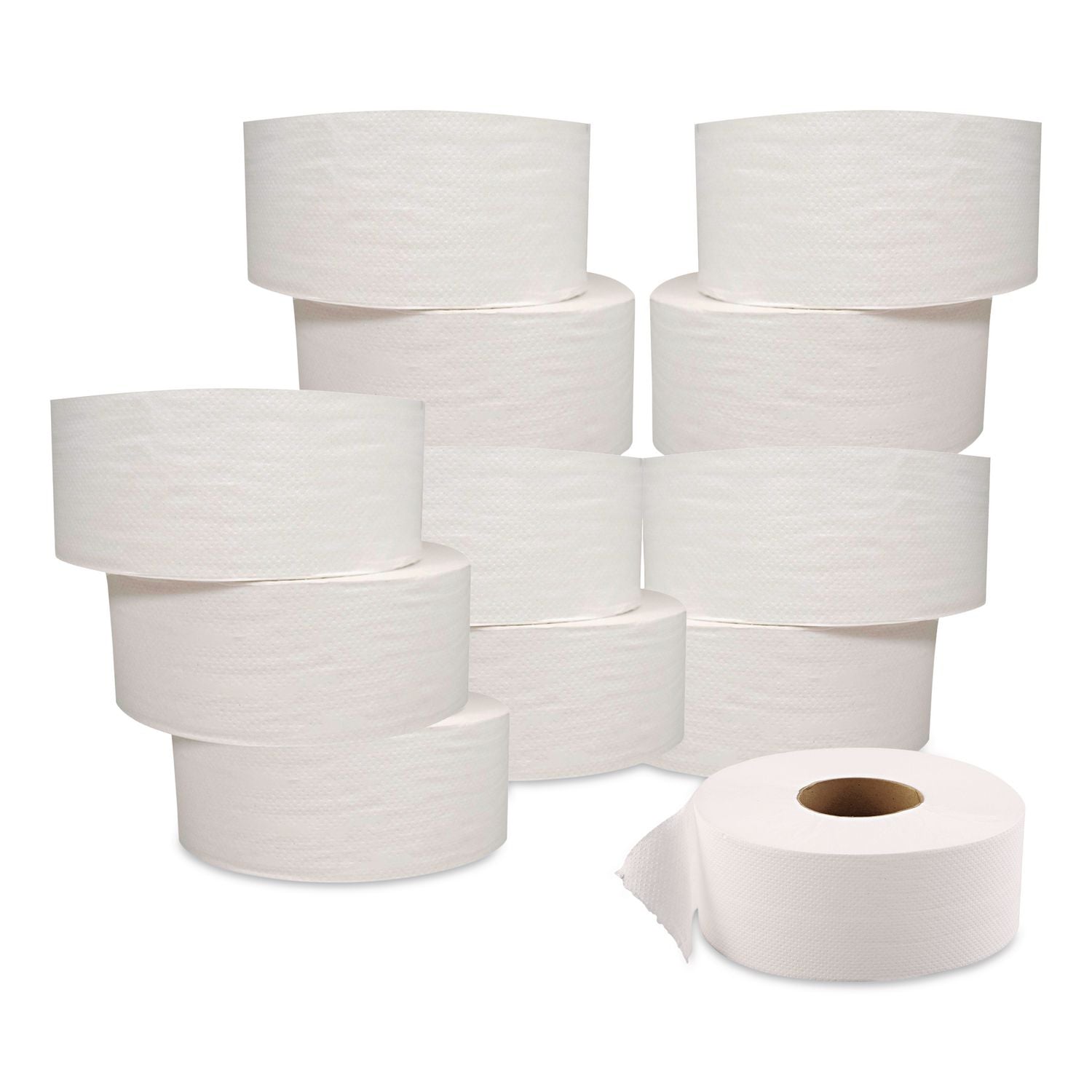 JRT Jumbo Bath Tissue, Septic Safe, 1-Ply, White, 3.3 x 1,200 ft, 12 Rolls/Carton