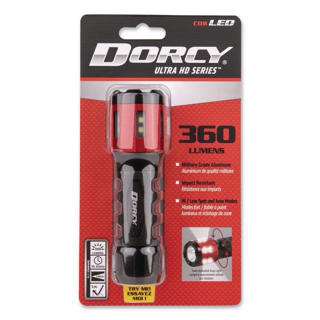 Dorcy Ultra HD Series Twist Flashlight - 360 lm Lumen - 3 x AAA - Battery - Impact Resistant - Black, Red