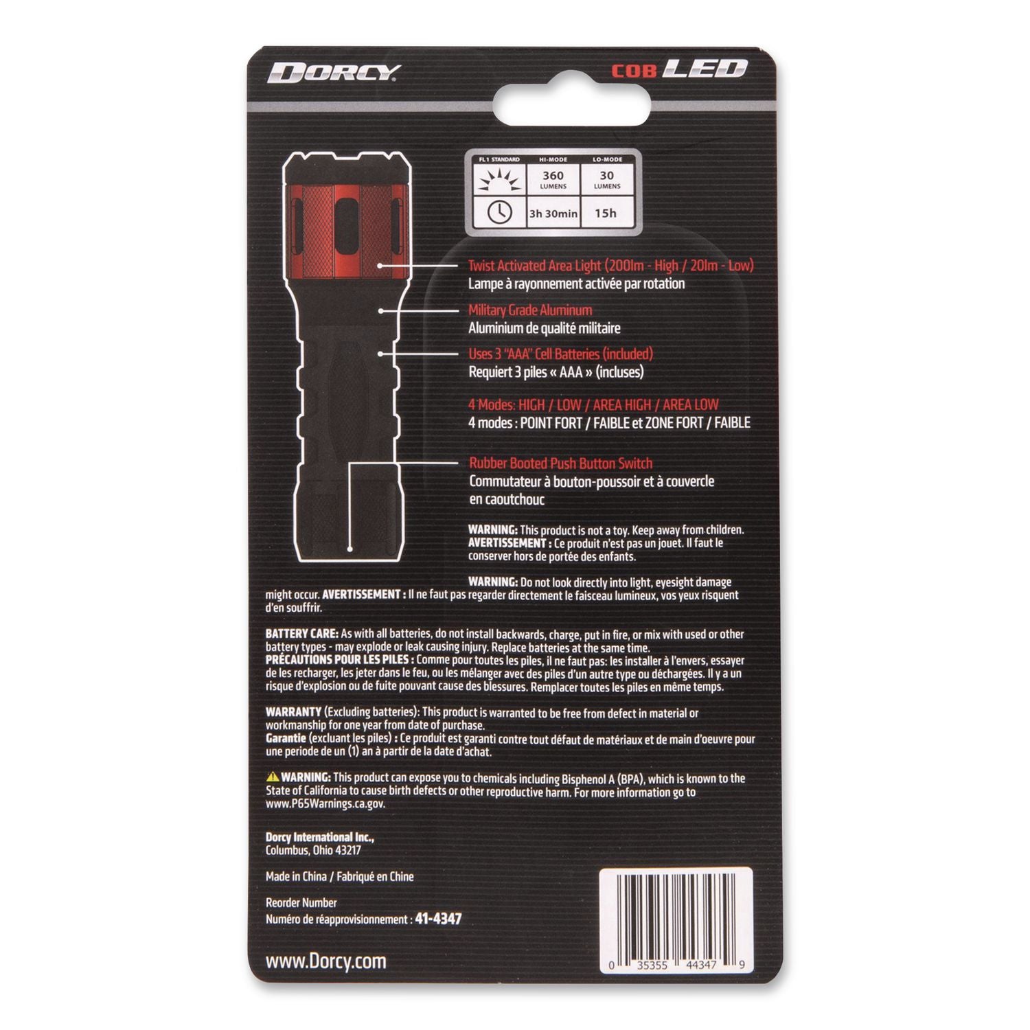 Dorcy Ultra HD Series Twist Flashlight - 360 lm Lumen - 3 x AAA - Battery - Impact Resistant - Black, Red