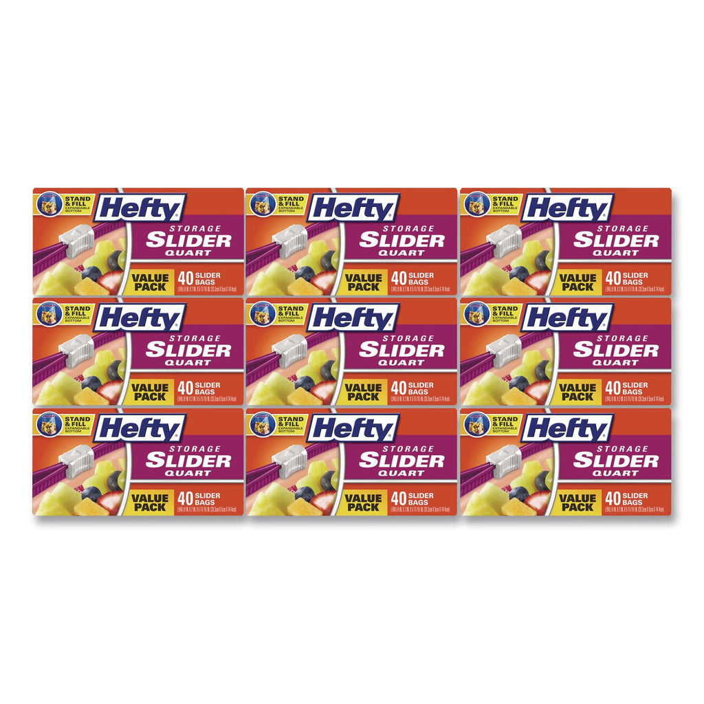 Slider Bags, 1 qt, 1.5 mil, 8" x 7", Clear, 40 Bags/Box, 9 Boxes/Carton