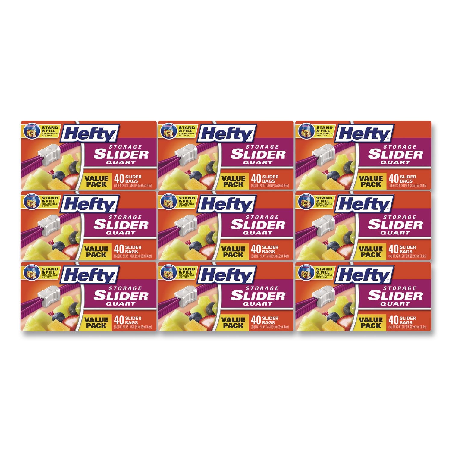 Slider Bags, 1 qt, 1.5 mil, 8" x 7", Clear, 40 Bags/Box, 9 Boxes/Carton
