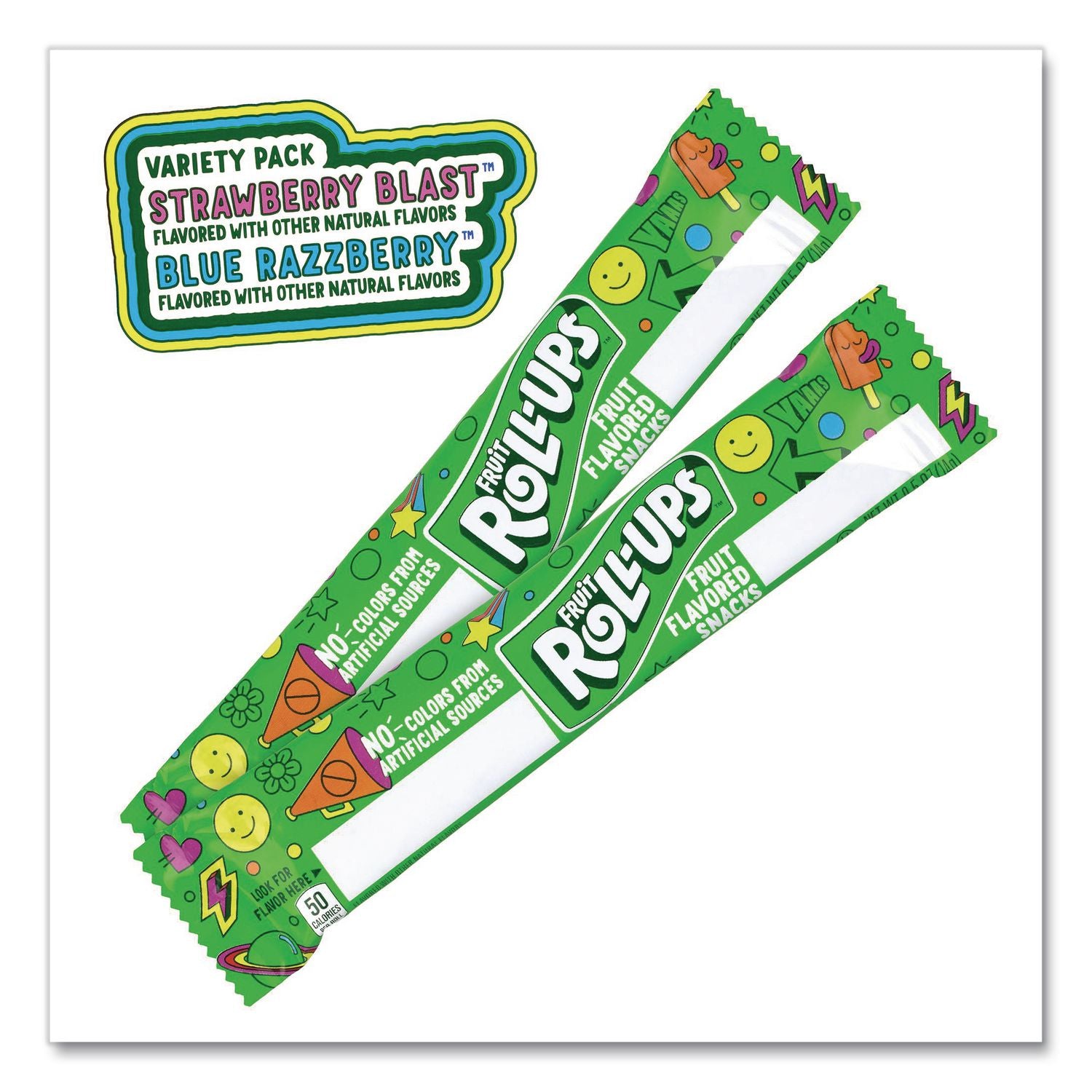 Fruit Roll-Ups Fruit Snacks, Strawberry and Tropical Tie-Dye Flavors, 0.5 oz, 72 Pouches/Carton, Ships in 1-3 Business Days