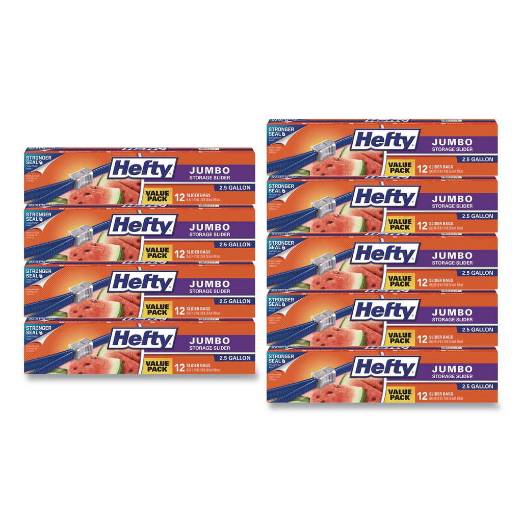 Slider Bags, 2.5 gal, 0.9 mil, 14.38" x 9", Clear, 12 Bags/Box, 9 Boxes/Carton