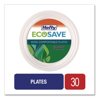 ECOSAVE Tableware, Plate, Bagasse, 6.75" dia, White, 30/Pack