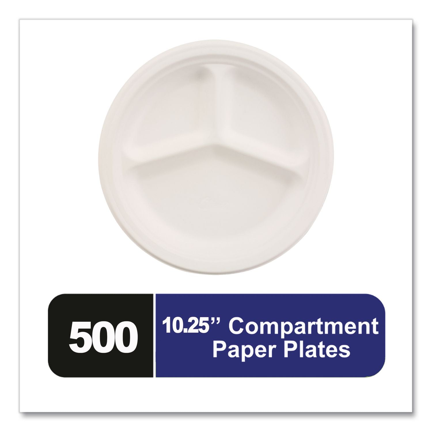 PaperPro Naturals Fiber Round Plates, 3-Compartment, 10.25" dia, Natural, 125/Pack, 4 Packs/Carton