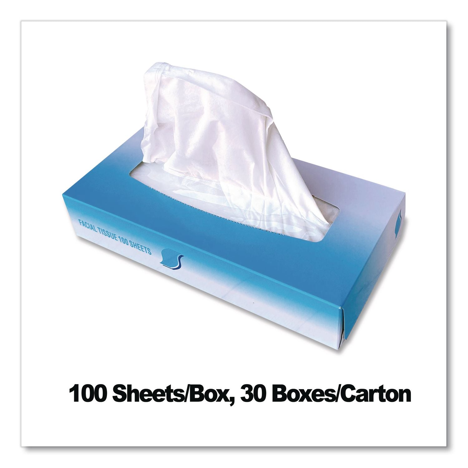 Facial Tissue, 2-Ply, White, Flat Box, 100 Sheets/Box, 30 Boxes/Carton