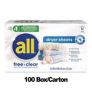 Free Clear Vend Pack Dryer Sheets, Fragrance Free, 2 Sheets/Box, 100 Box/Carton