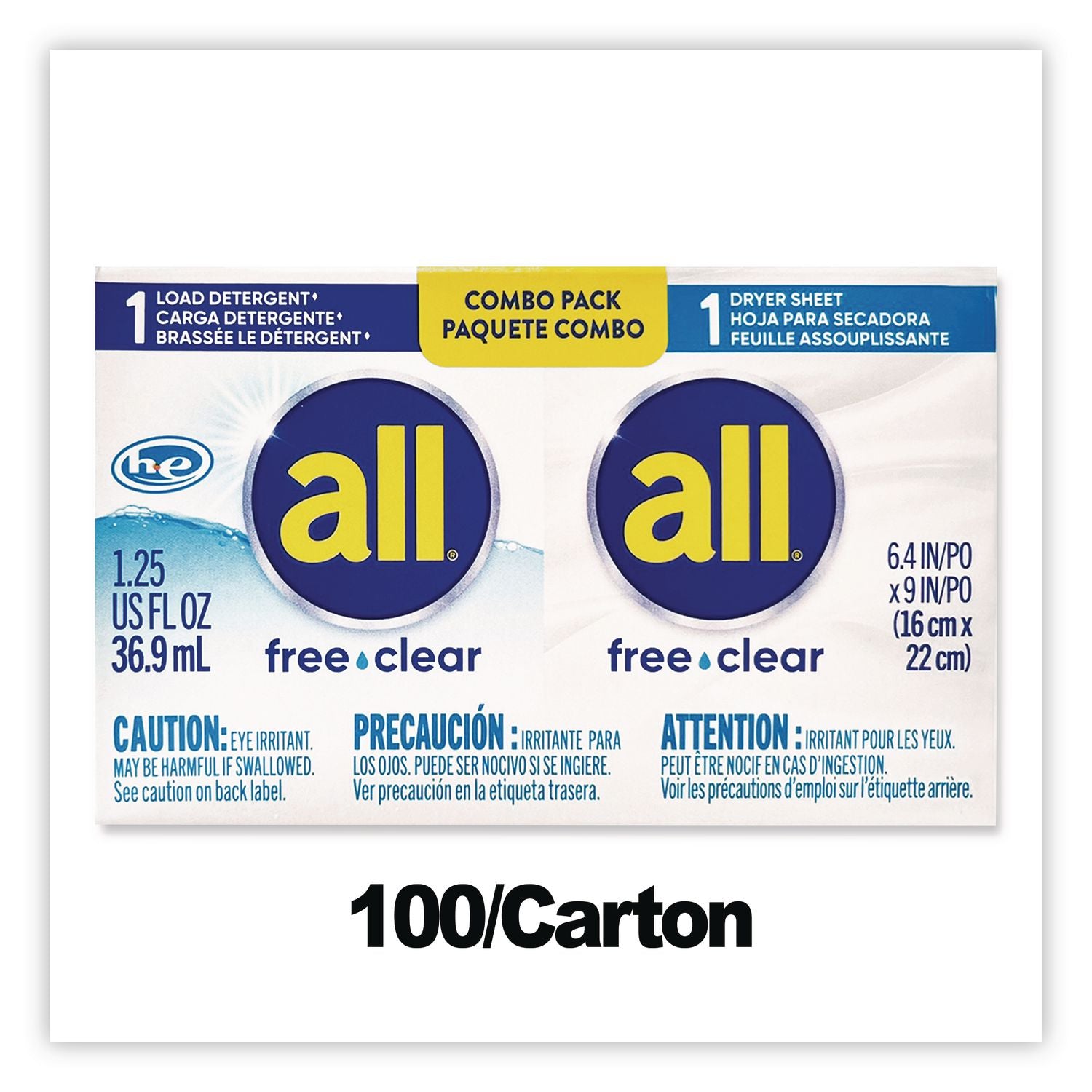 Free Clear HE Liquid Laundry Detergent/Dryer Sheet Dual Vend Pack, 100/Ctn