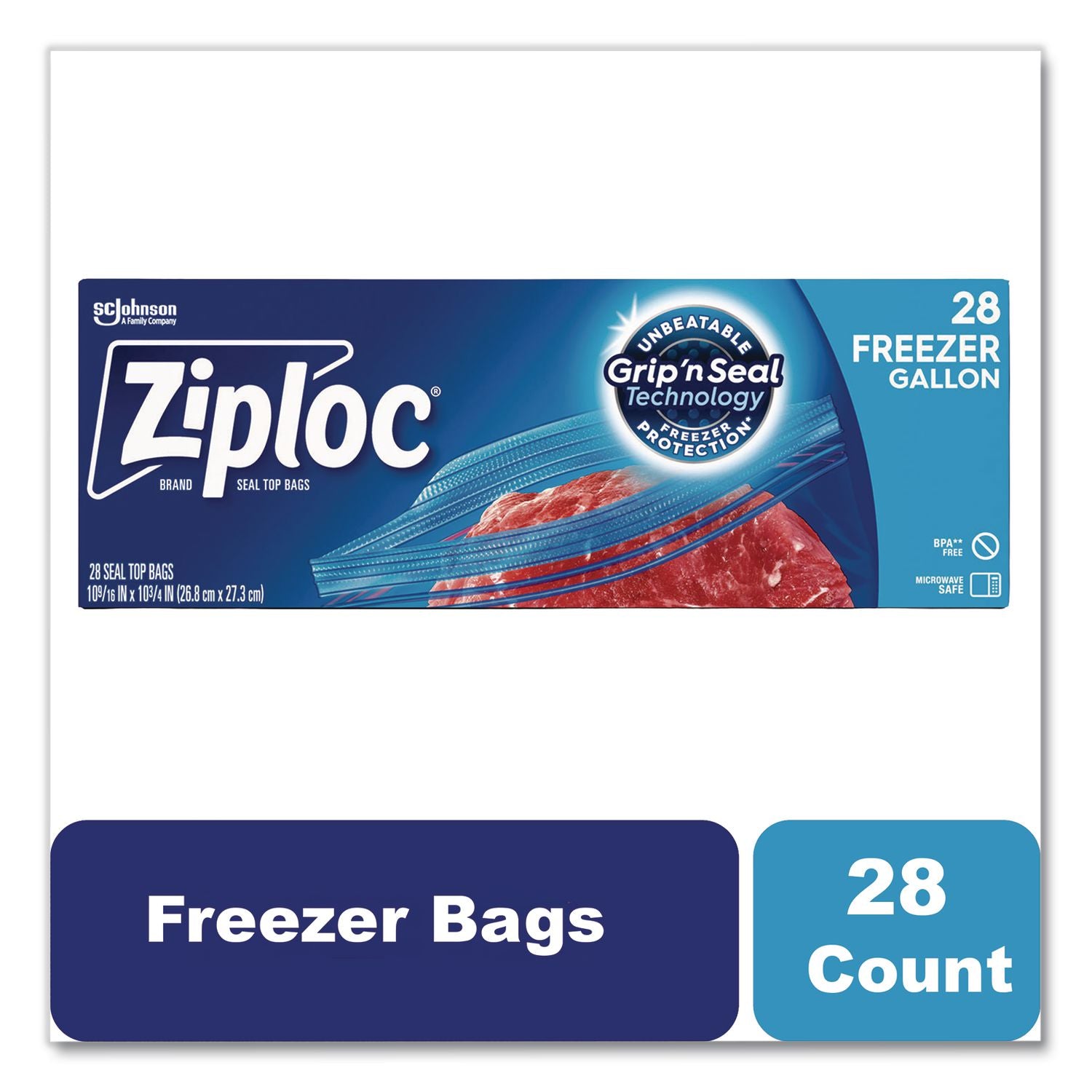 Zipper Freezer Bags, 1 gal, 2.7 mil, 9.6" x 12.1", Clear, 28/Box