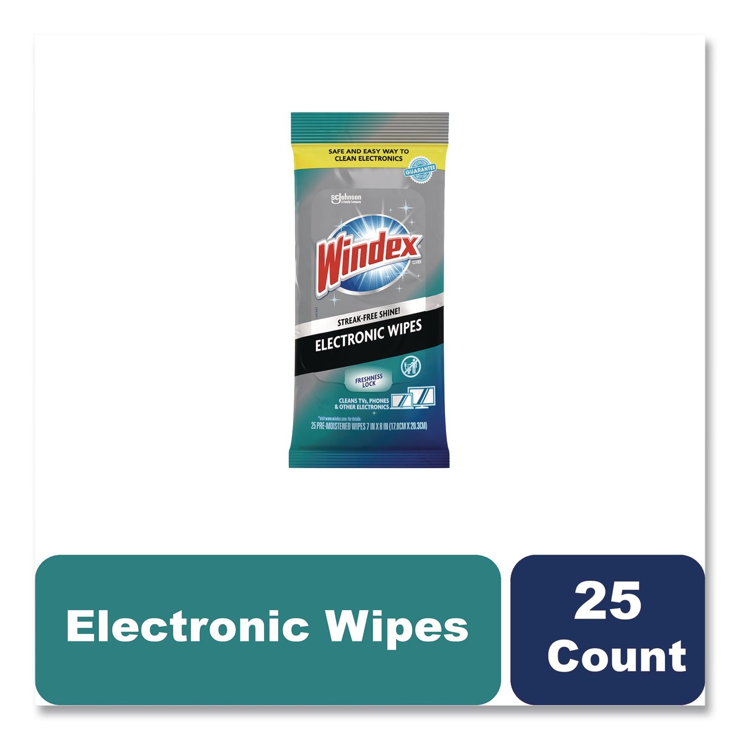Electronics Cleaner, 1-Ply, 7 x 10, Neutral Scent, White, 25 Wipes