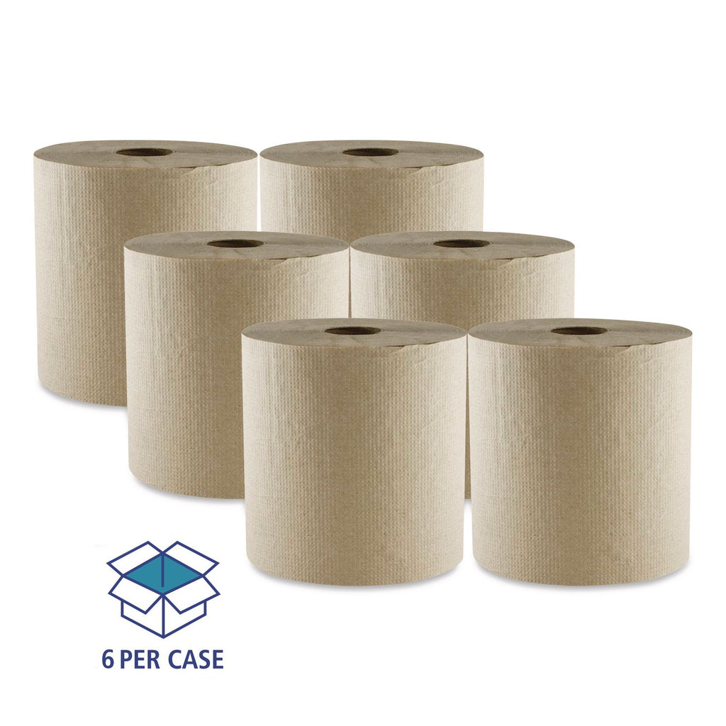 Hard Wound Towel, 1 Ply, 8" x 700 ft, Kraft, 6/Carton