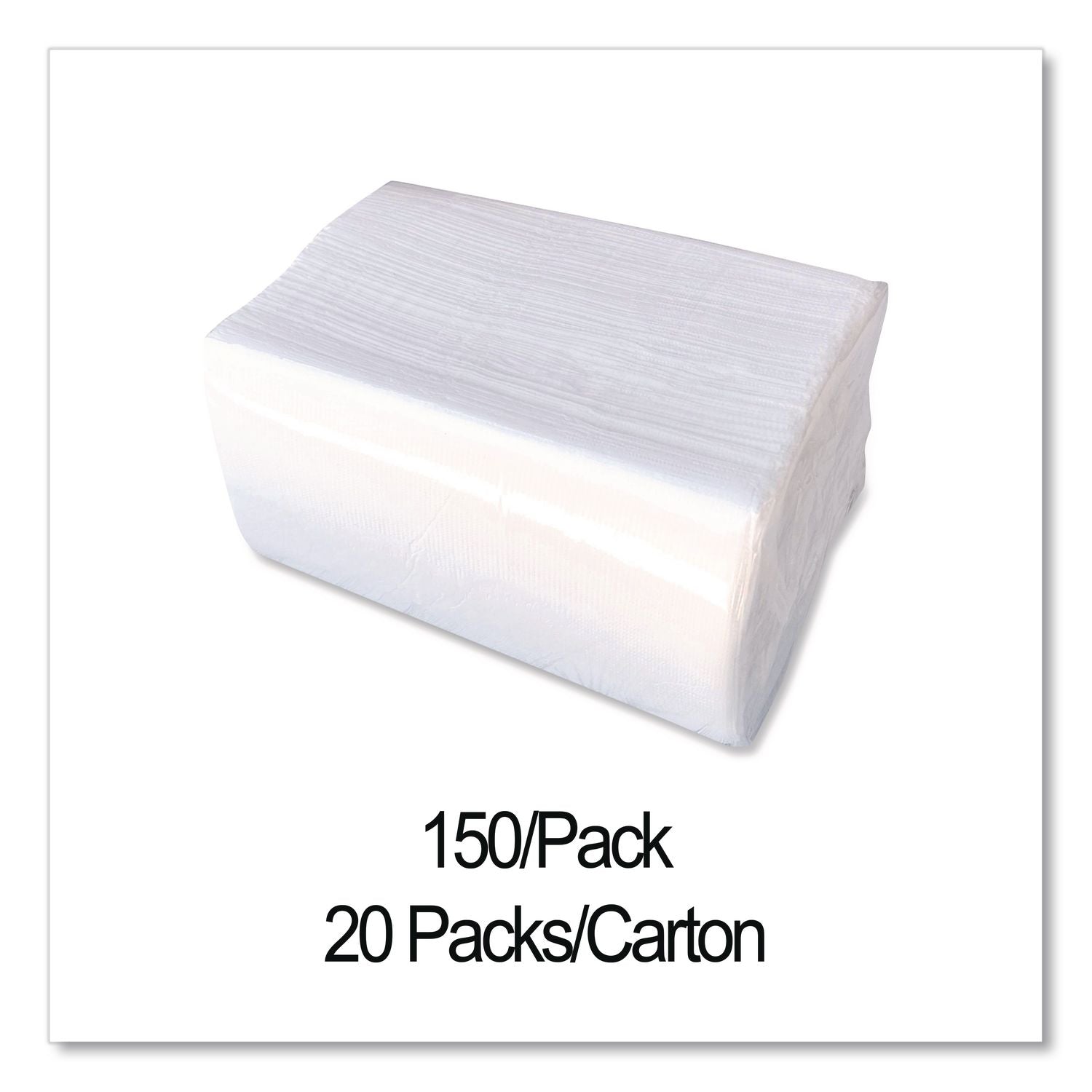Dinner Napkins, 2-Ply, 14.5"W x 16.5"D, White, 150/Pack, 20 Packs/Carton