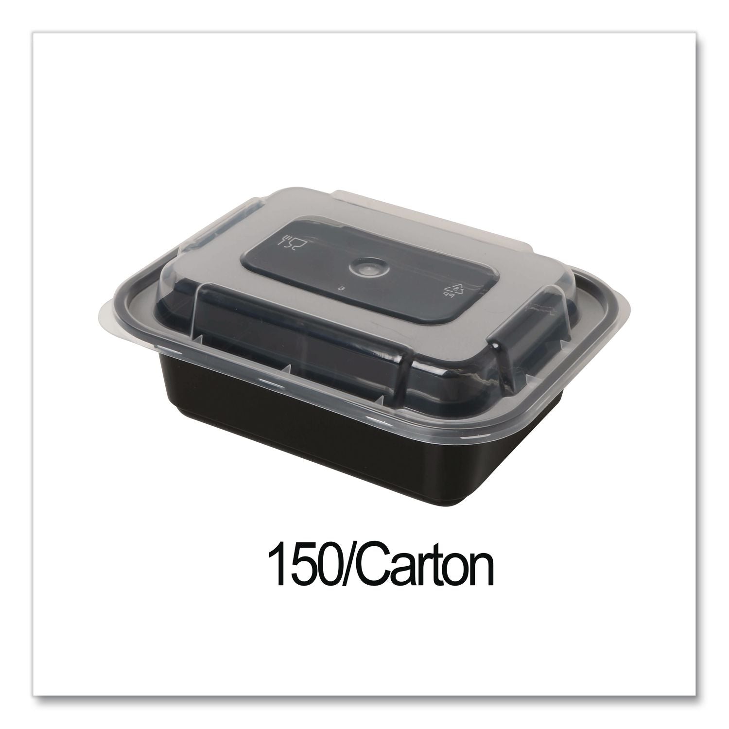 Microwavable Food Container with Lid, Rectangular, 12 oz, 5.78 x 4.52 x 2.24, Black/Clear, Plastic, 150/Carton