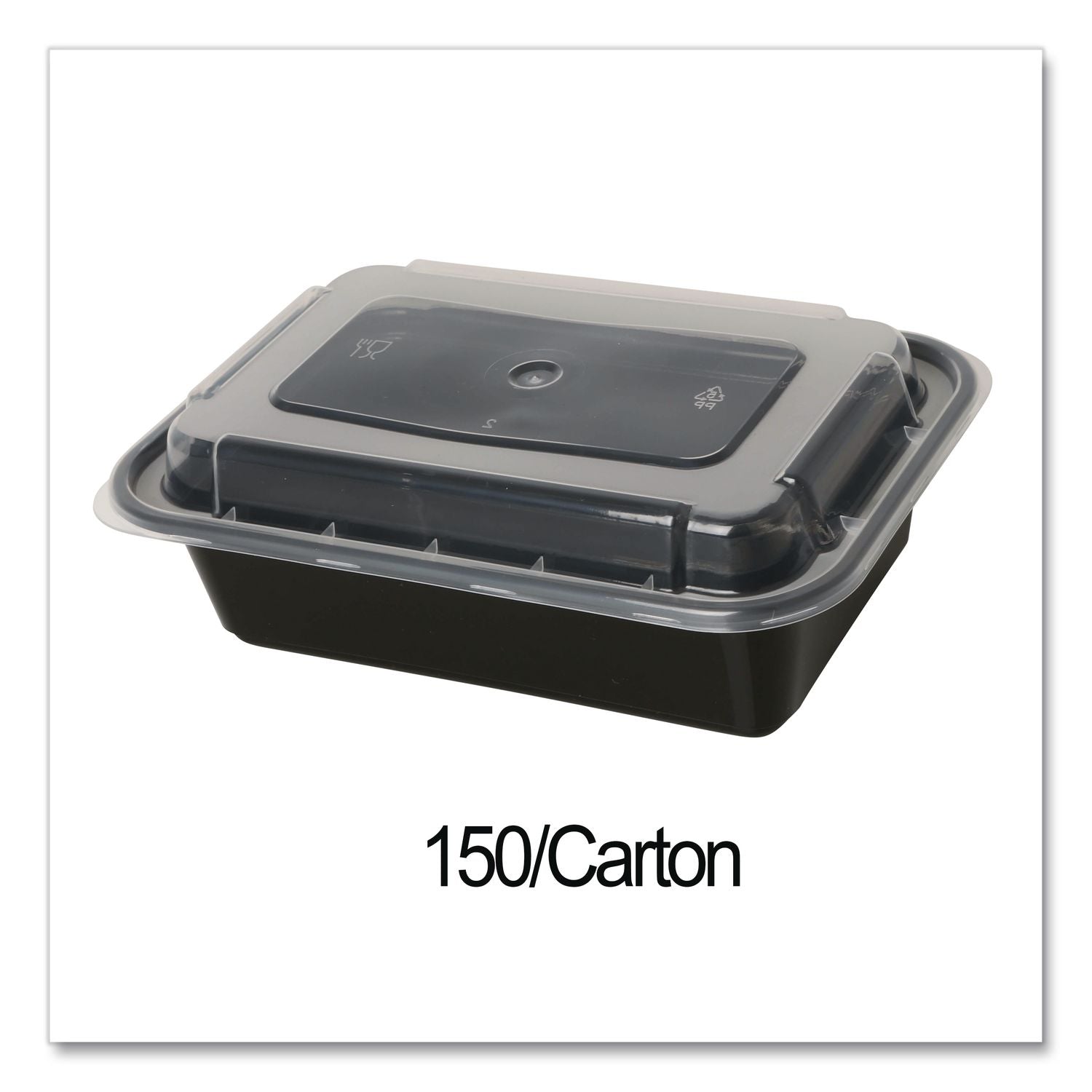 Microwavable Food Container with Lid, Rectangular, 16 oz, 7.48 x 5.03 x 2.04, Black/Clear, Plastic, 150/Carton