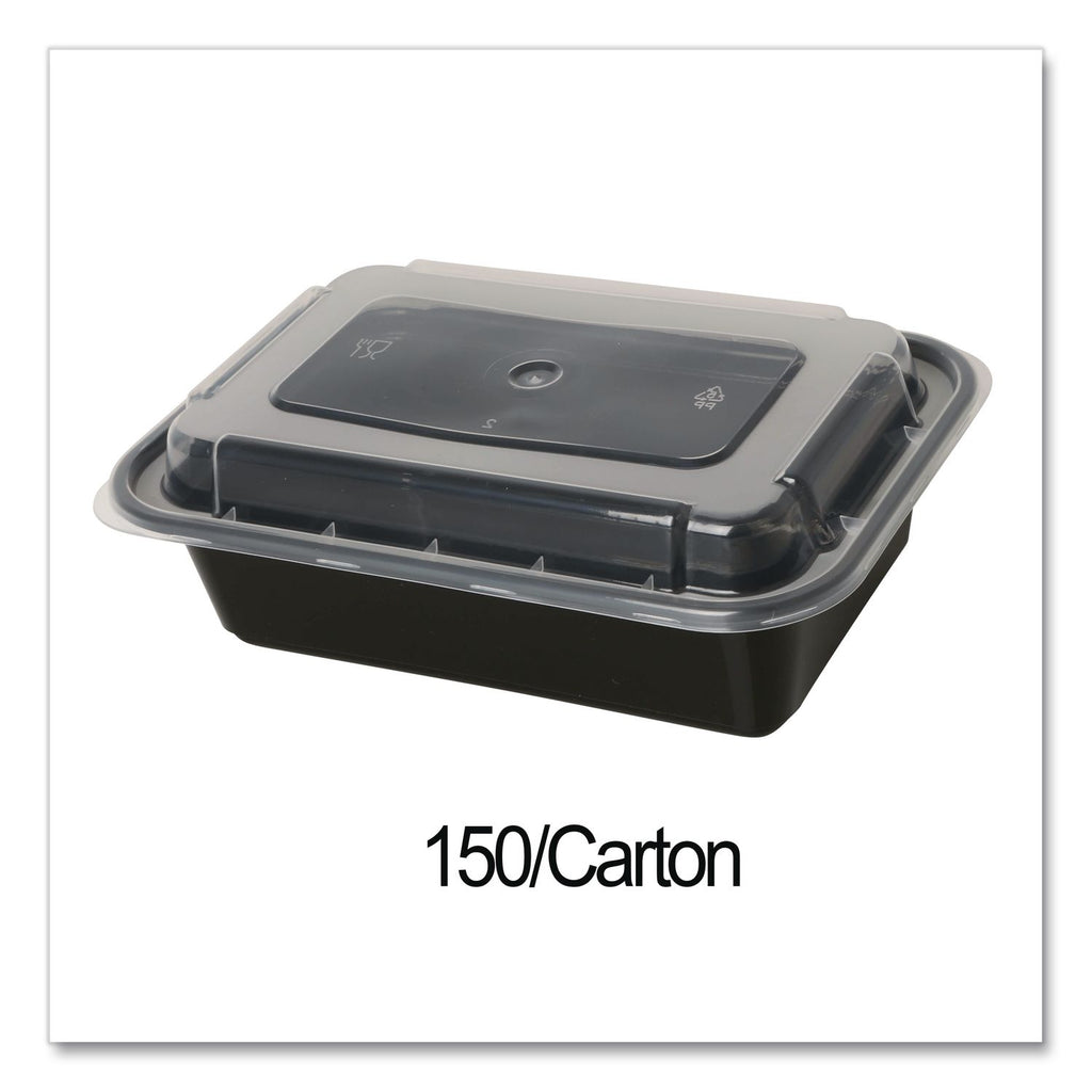 Microwavable Food Container with Lid, Round, 16 oz, 6.29 x 6.29 x 1.96, Black/Clear, Plastic, 150/Carton