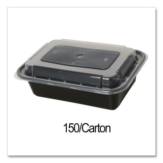Microwavable Food Container with Lid, Round, 16 oz, 6.29 x 6.29 x 1.96, Black/Clear, Plastic, 150/Carton