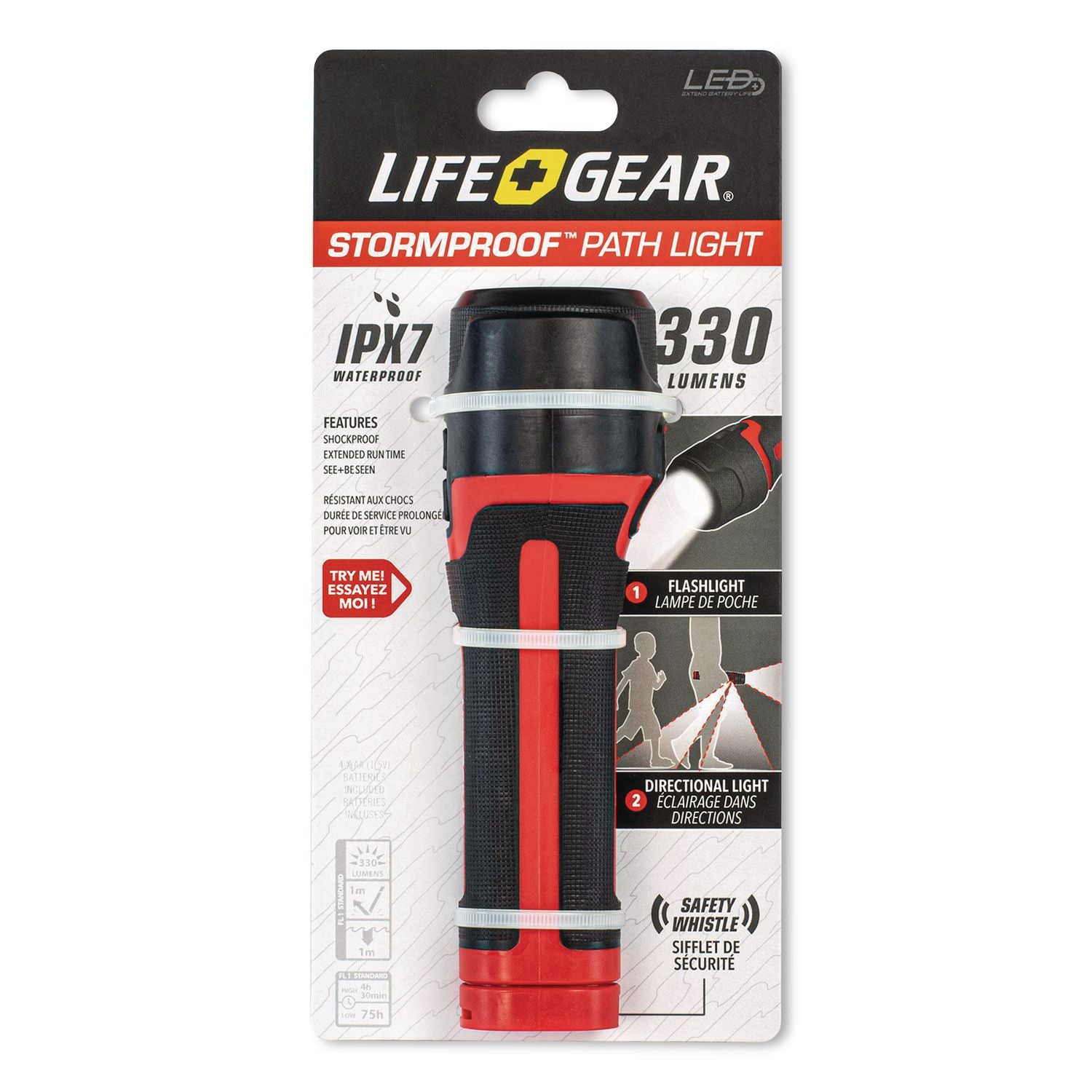 Life+Gear Stormproof Path Light - 150 lm Lumen - 4 x AA - Battery, USB - Water Proof, Impact Resistant, Weather Resistant, Slip Resistant - Black, Red