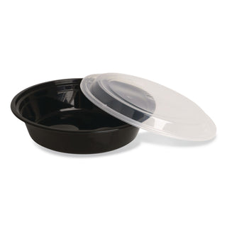 Microwavable Food Container with Lid, Round, 48 oz, 8.85 x 8.85 x 2.24, Black/Clear, Plastic, 150/Carton