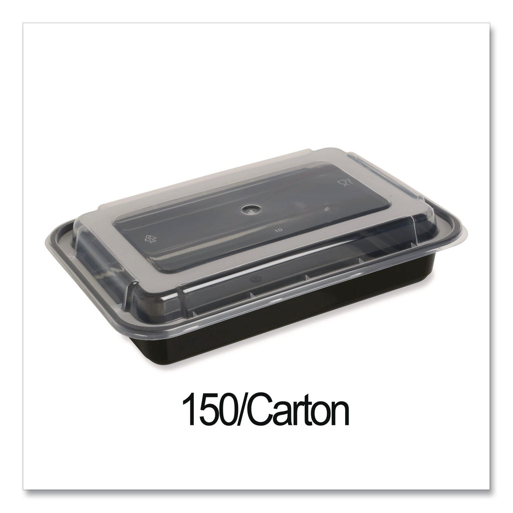 Microwavable Food Container with Lid, Rectangular, 32 oz, 8.81 x 6.02 x 2.24, Black/Clear, Plastic, 150/Carton