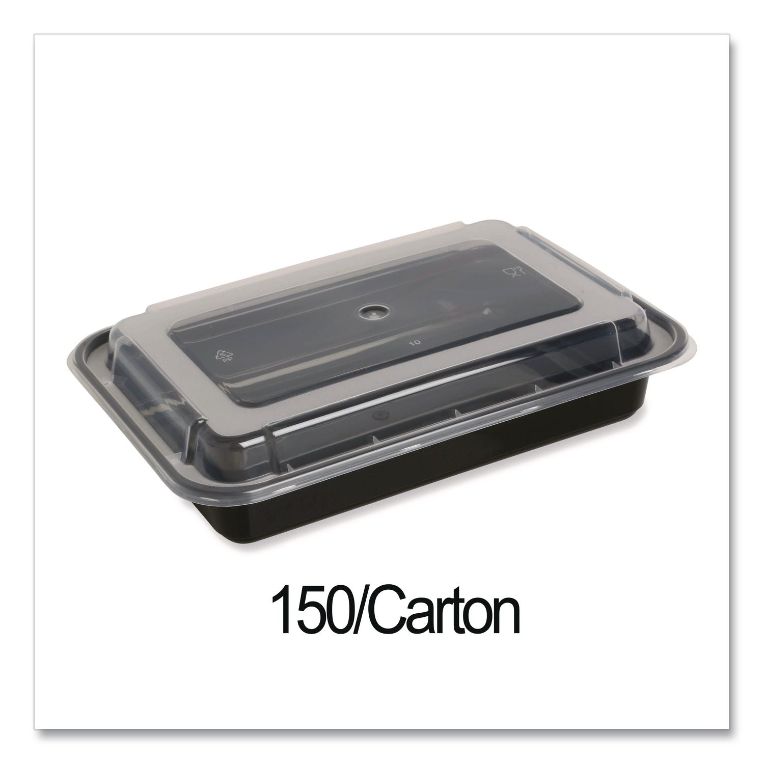 Microwavable Food Container with Lid, Rectangular, 32 oz, 8.81 x 6.02 x 2.24, Black/Clear, Plastic, 150/Carton