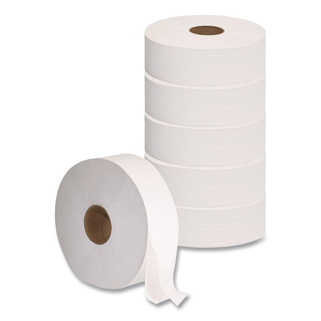 JRT Jumbo Bath Tissue, Septic Safe, 2-Ply, White, 3.3" x 1,375 ft, 12" dia, 6 Rolls/Carton