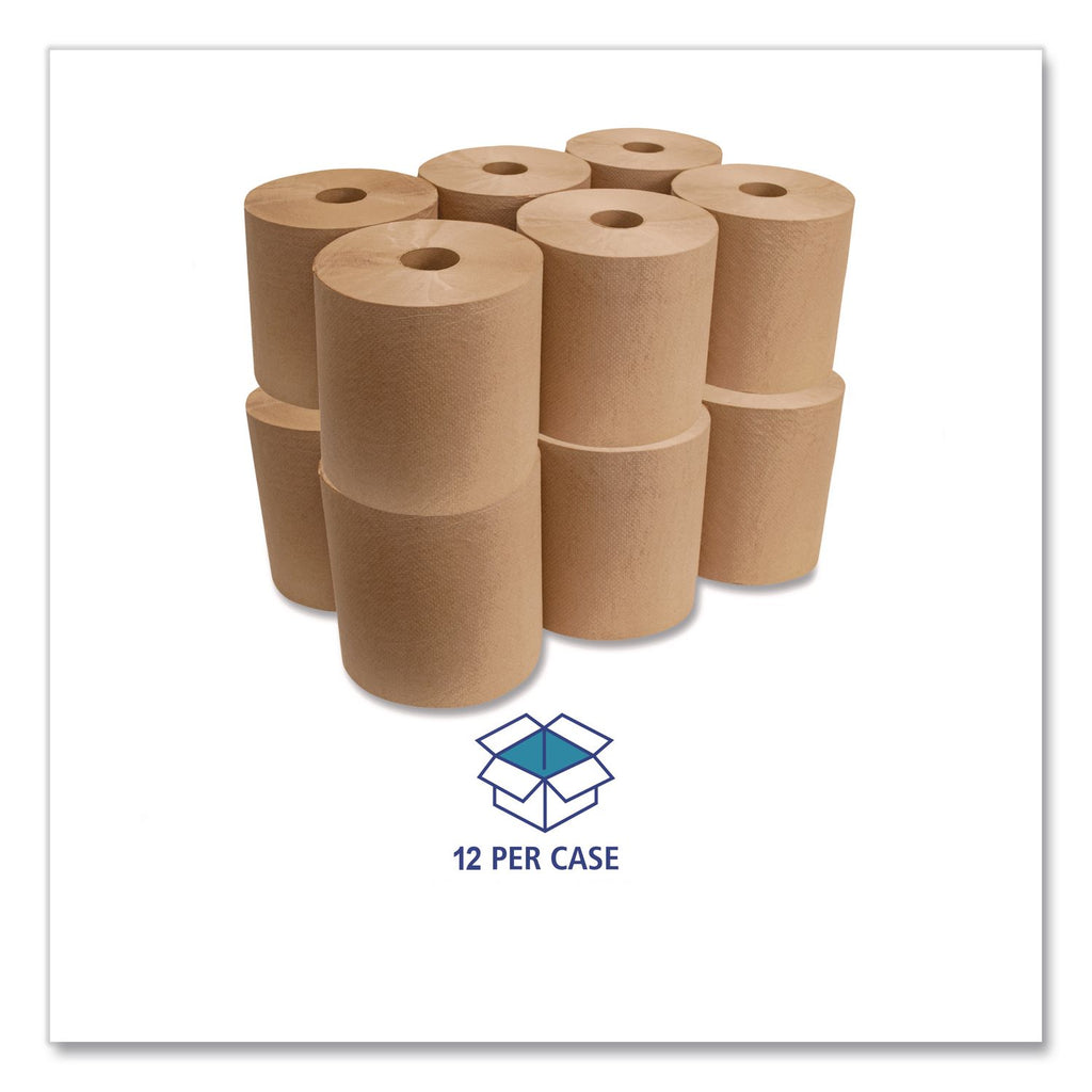 Hardwound Roll Towels, 1-Ply, 8" x 300 ft, Brown, 12 Rolls/Carton