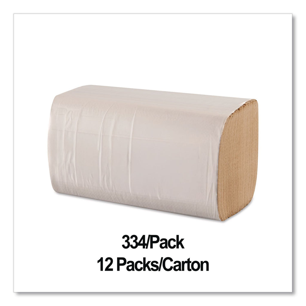 Single-Fold Paper Towels, 1-Ply, 9 x 9.25, Kraft, 334/Pack, 12 Packs/Carton