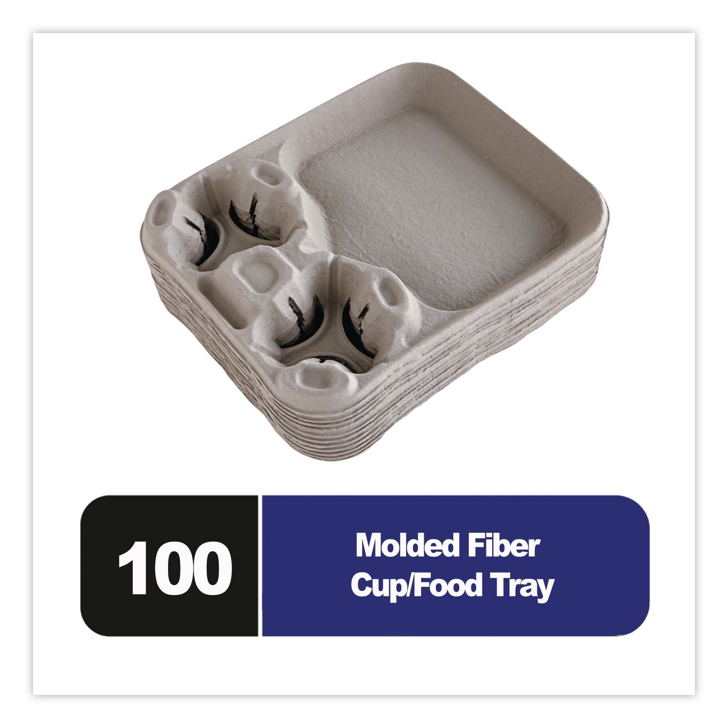 StrongHolder Molded Fiber Cup/Food Trays, 8 oz to 44 oz, 2 Cups, Beige, 100/Carton