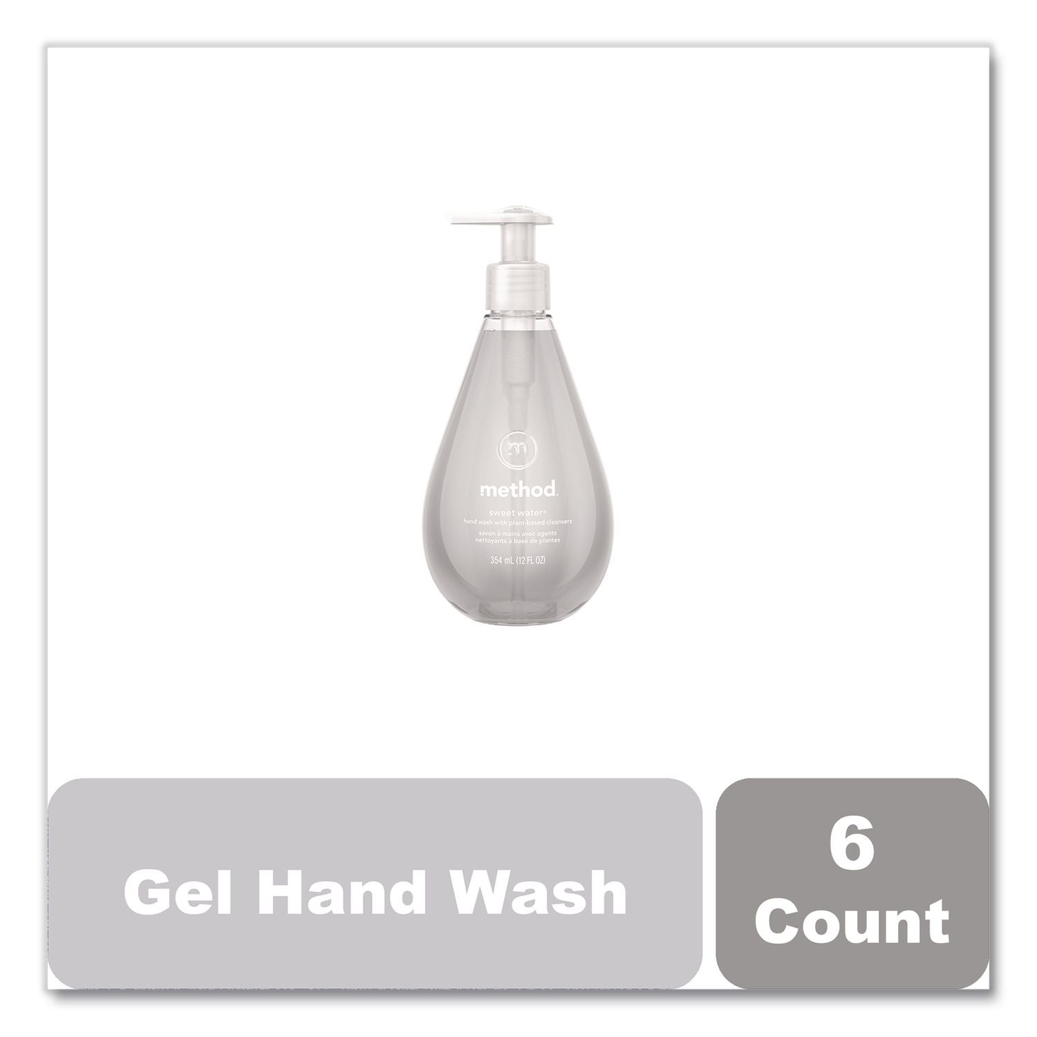 Gel Hand Wash, Sweet Water, 12 oz Pump Bottle, 6/Carton