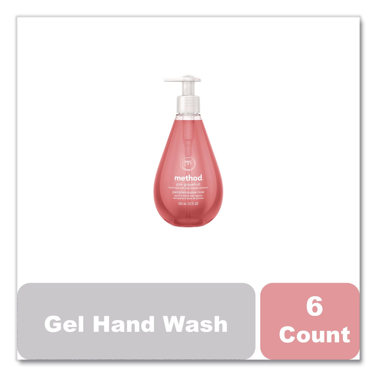 Gel Hand Wash, Pink Grapefruit, 12 oz Pump Bottle, 6/Carton