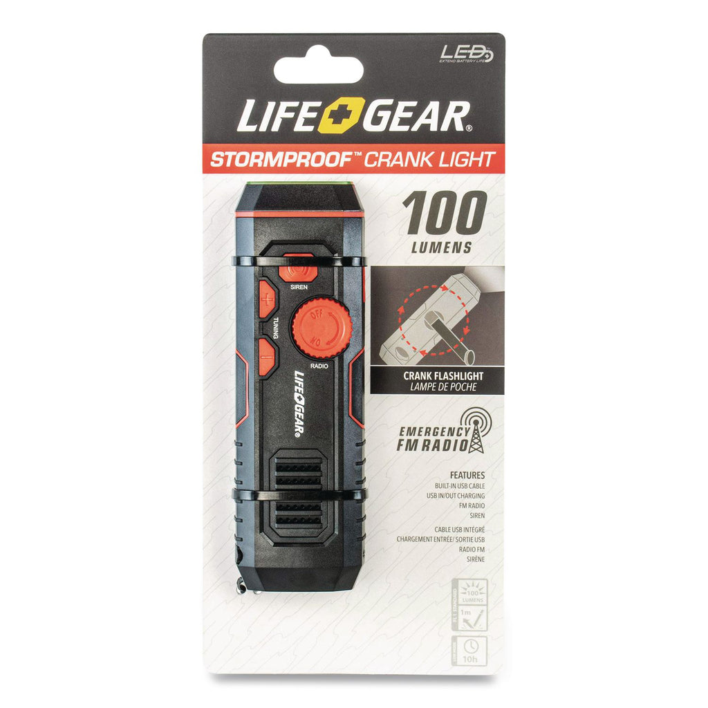 Life+Gear Stormproof Crank Light - 30 lm Lumen - Lithium Ion (Li-Ion) - Battery, USB - Water Resistant, Water Proof, Impact Resistant - Red, Black