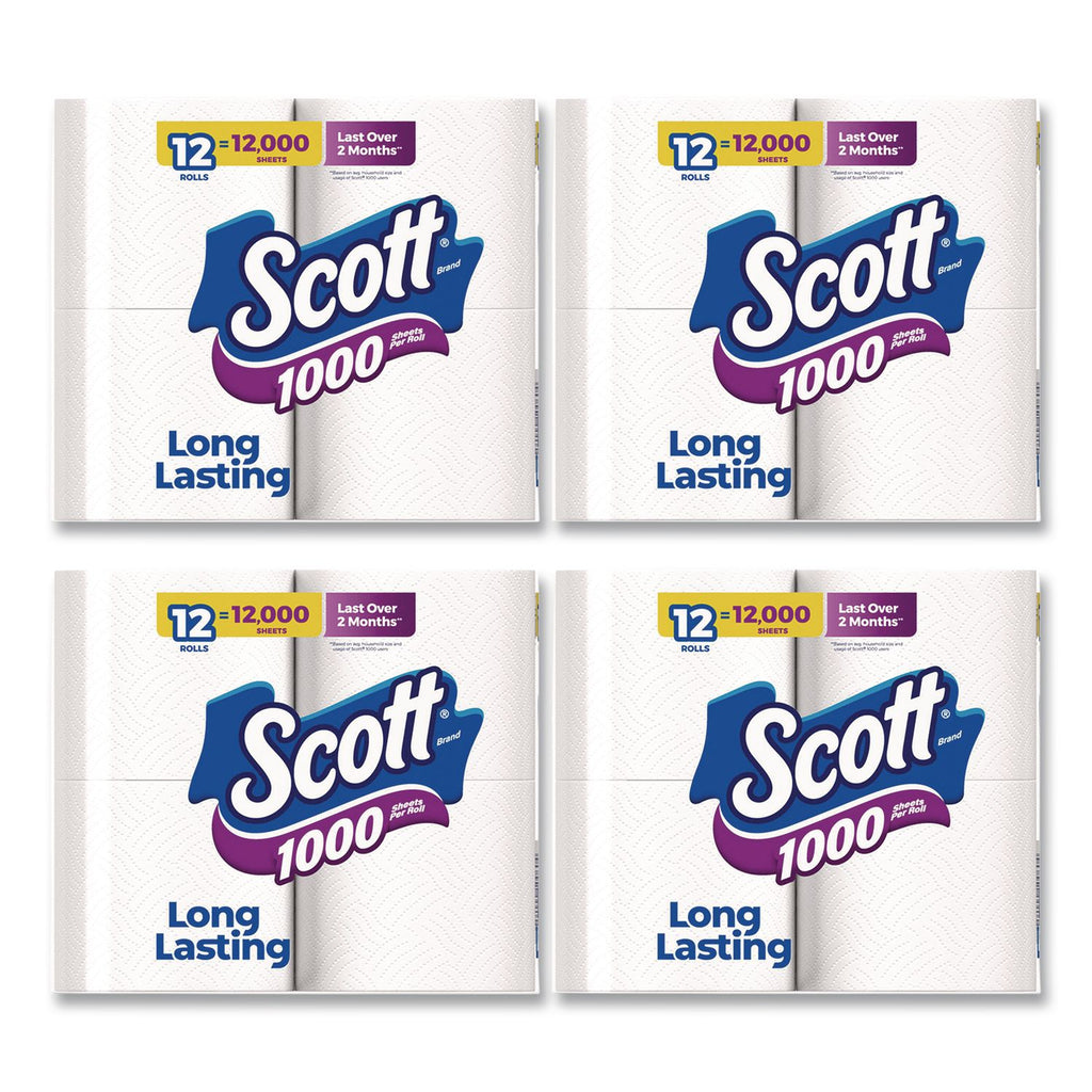 Toilet Paper, Septic Safe, 1-Ply, White, 1,000 Sheets/Roll, 12 Rolls/Pack, 4 Pack/Carton