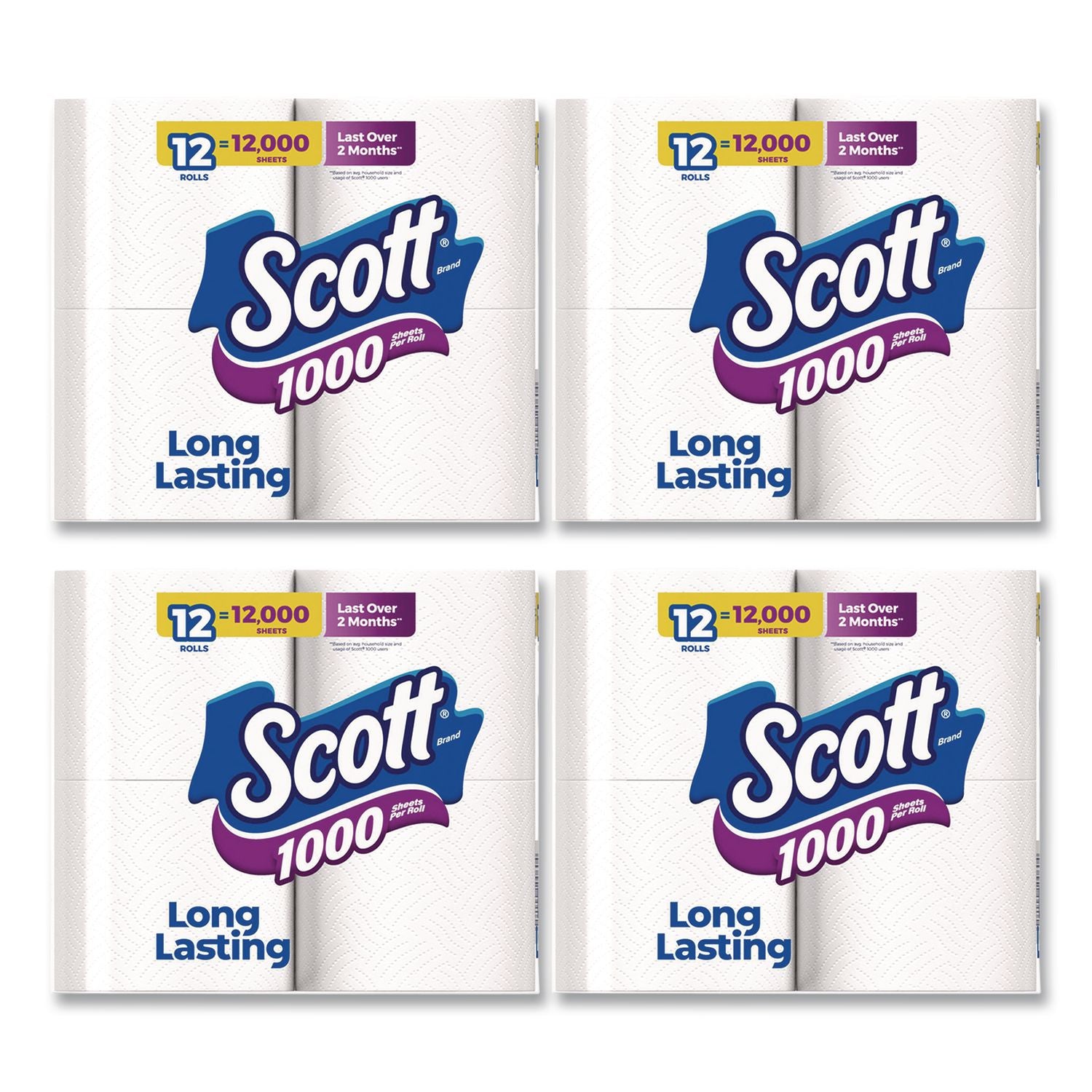 Toilet Paper, Septic Safe, 1-Ply, White, 1,000 Sheets/Roll, 12 Rolls/Pack, 4 Pack/Carton