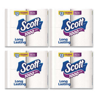 Toilet Paper, Septic Safe, 1-Ply, White, 1,000 Sheets/Roll, 12 Rolls/Pack, 4 Pack/Carton