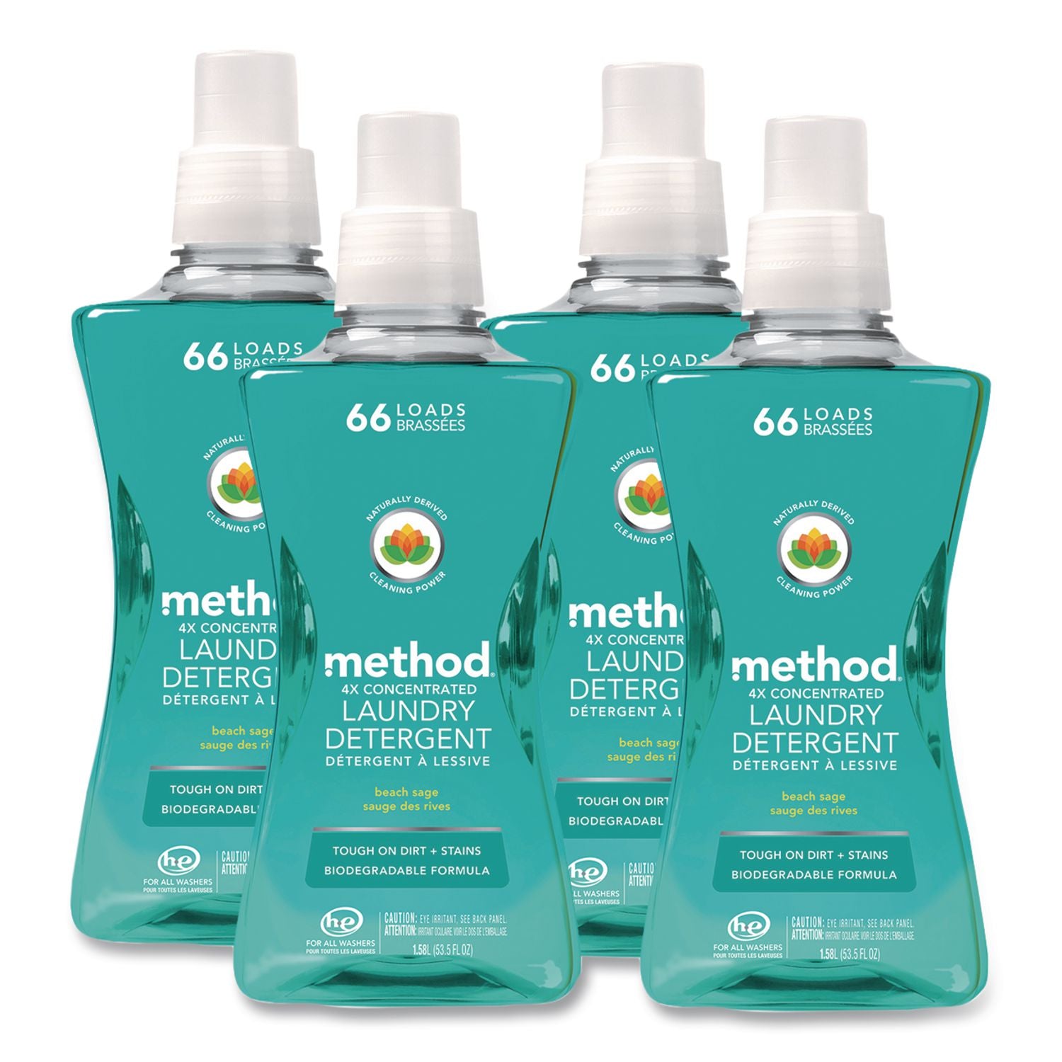 4X Concentrated Laundry Detergent, Beach Sage, 53.5 oz Bottle, 4/Carton