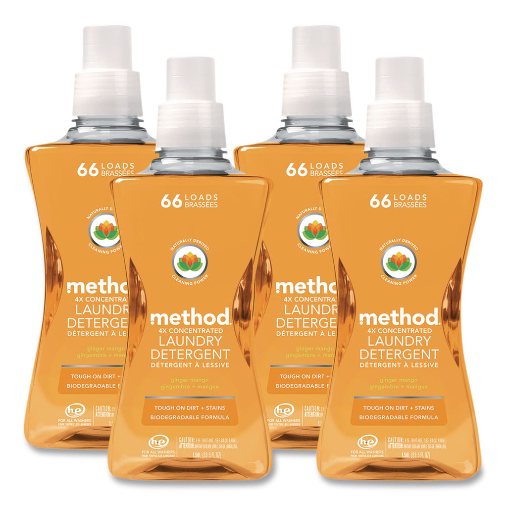 4X Concentrated Laundry Detergent, Ginger Mango, 53.5 oz Bottle, 4/Carton