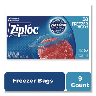 Double Zipper Freezer Bags, 1 qt, 2.7 mil, 6.97" x 7.7", Clear, 38 Bags/Box, 9 Boxes/Carton