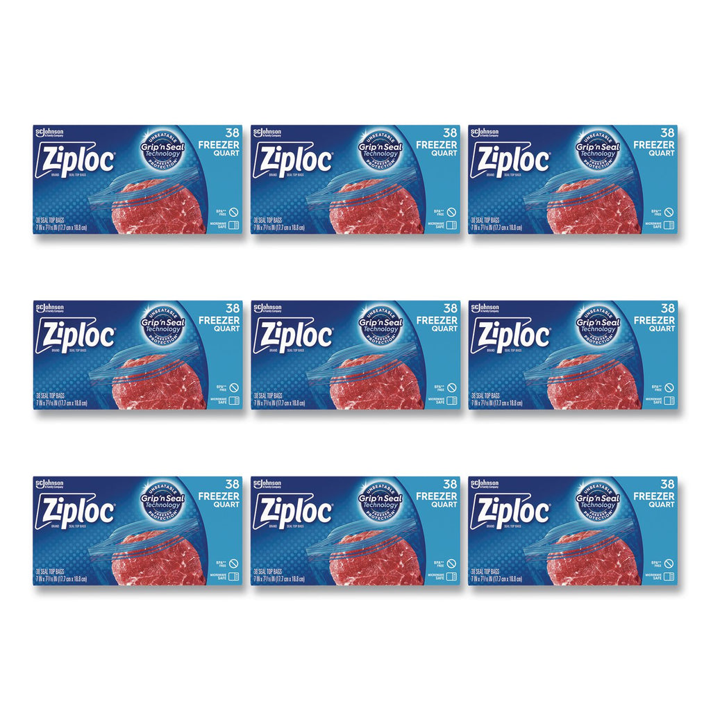 Double Zipper Freezer Bags, 1 qt, 2.7 mil, 6.97" x 7.7", Clear, 38 Bags/Box, 9 Boxes/Carton