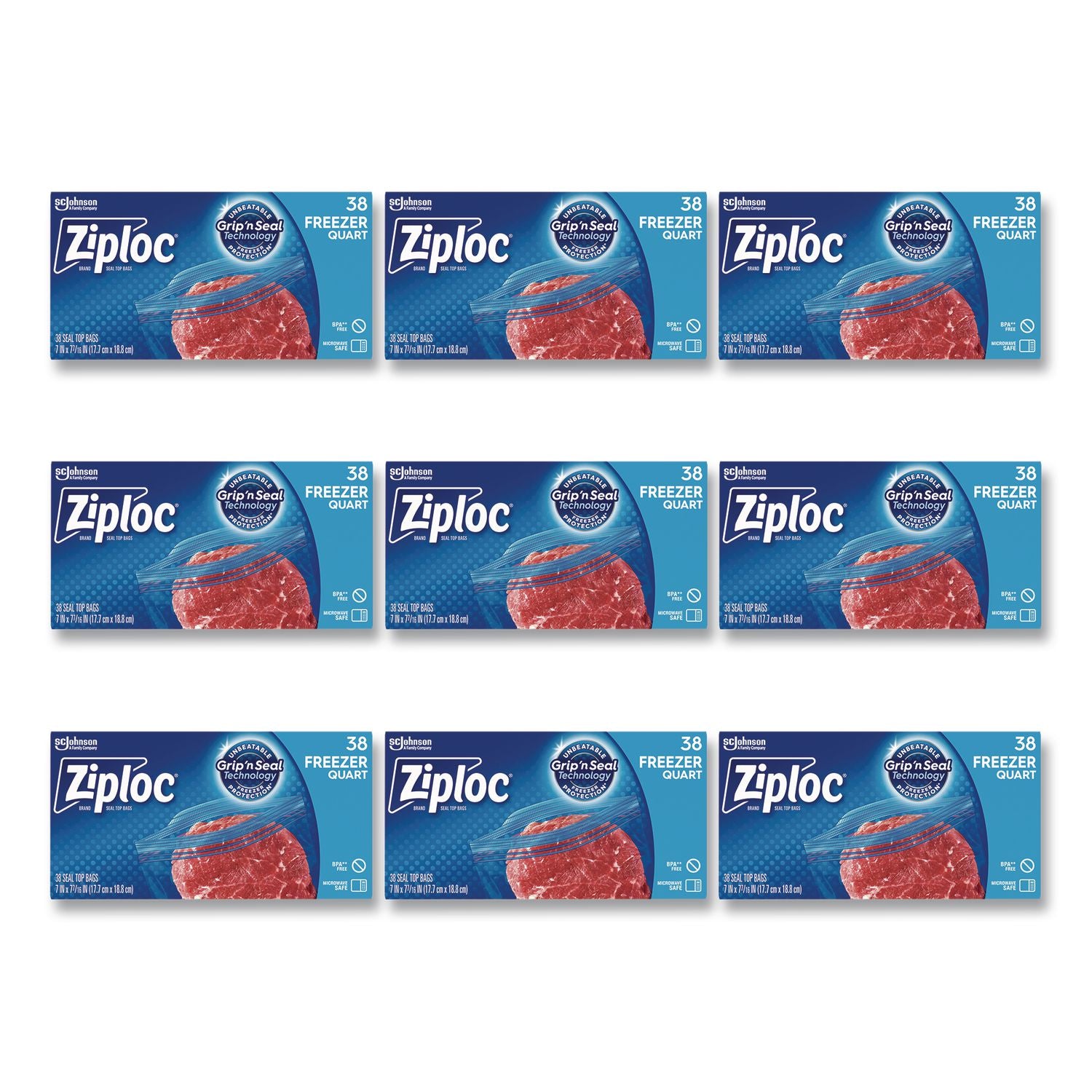 Double Zipper Freezer Bags, 1 qt, 2.7 mil, 6.97" x 7.7", Clear, 38 Bags/Box, 9 Boxes/Carton