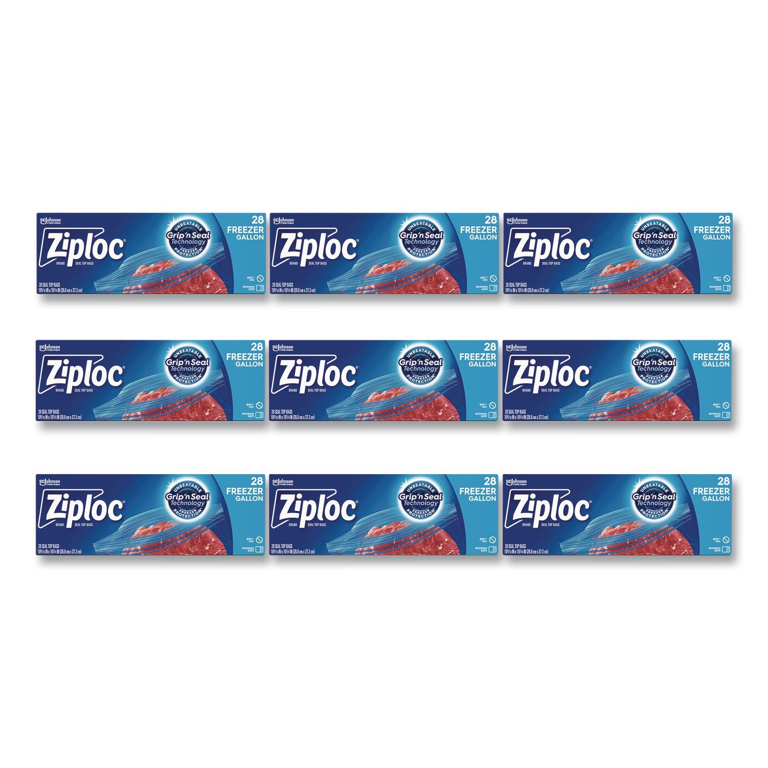 Zipper Freezer Bags, 1 gal, 2.7 mil, 9.6" x 12.1", Clear, 28 Bags/Box, 9 Boxes/Carton