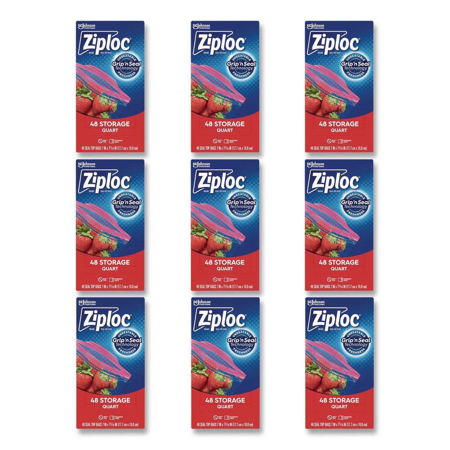 Double Zipper Storage Bags, 1 qt, 1.75 mil, 9.63" x 8.5", Clear, 9/Carton