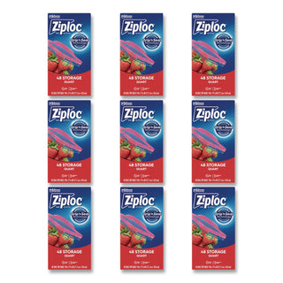 Double Zipper Storage Bags, 1 qt, 1.75 mil, 9.63" x 8.5", Clear, 9/Carton