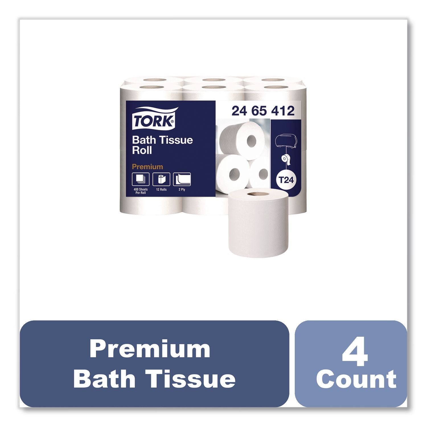 Premium Poly-Pack Bath Tissue, Septic Safe, 2-Ply, White, 400 Sheets/Roll, 12 Rolls/Pack, 4 Packs/Carton