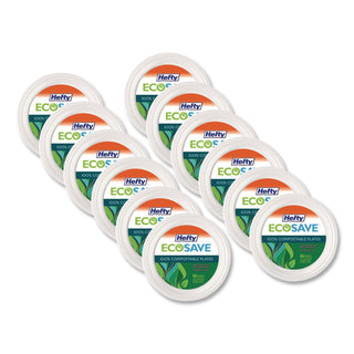 ECOSAVE Tableware, Plate, Bagasse, 10.13" dia, White, 16/Pack, 12 Packs/Carton