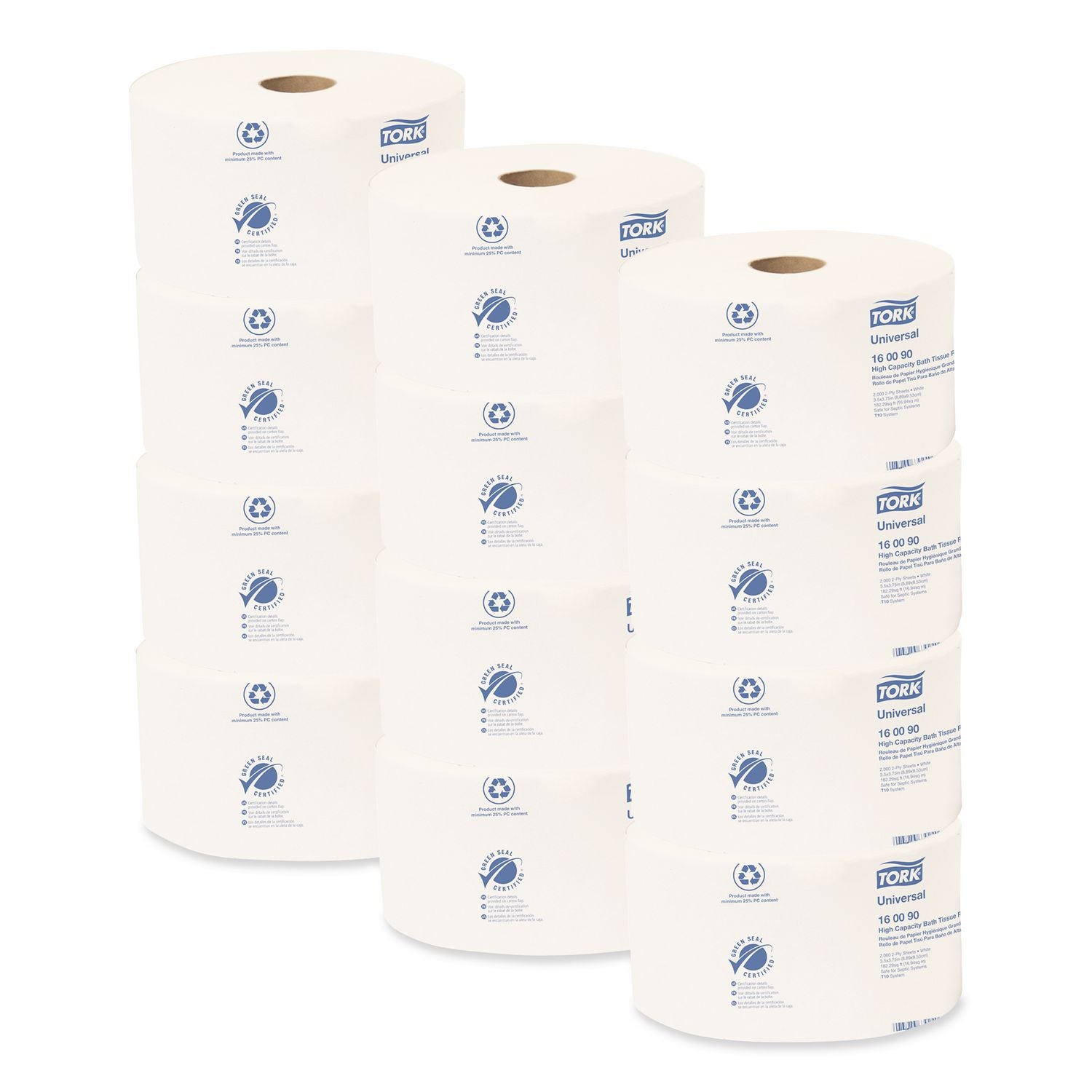 Universal High Capacity Bath Tissue w/OptiCore, Septic Safe, 2-Ply, White, 2,000/Roll, 12/Carton