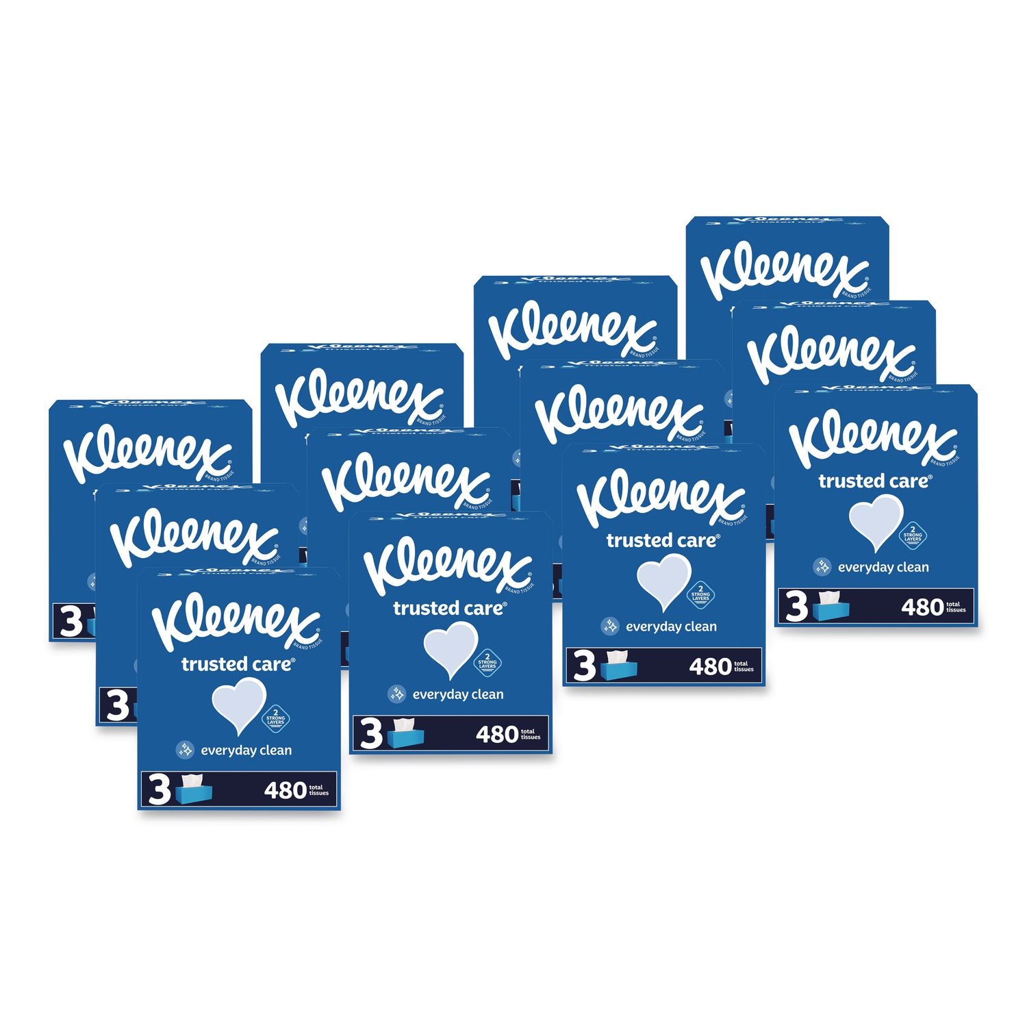 Trusted Care Facial Tissue, 2-Ply, White, 160 Sheets/Box, 3 Boxes/Pack, 12 Packs/Carton