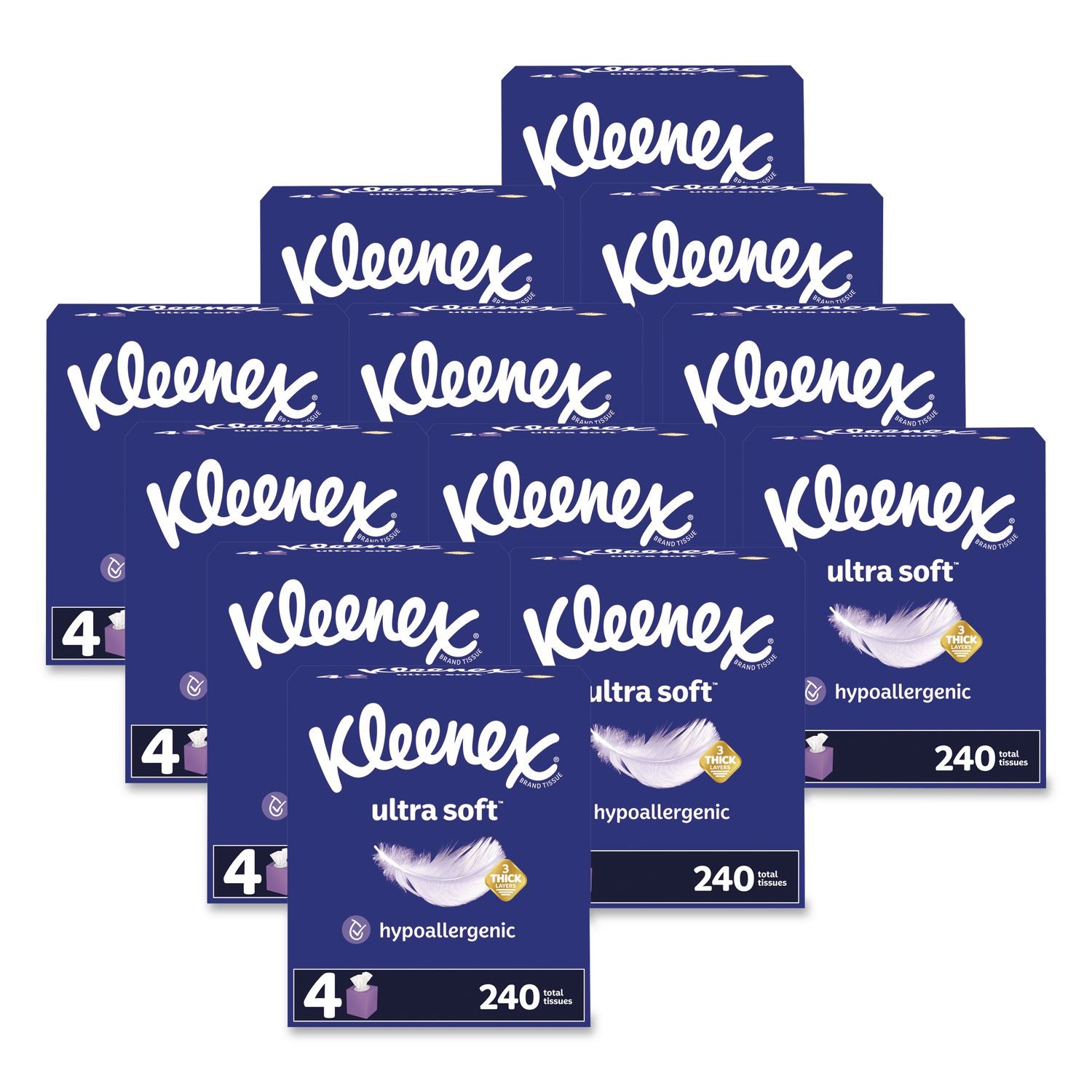 Ultra Soft Facial Tissue, 3-Ply, White, 60 Sheets/Box, 4 Boxes/Pack, 3 Packs/Carton