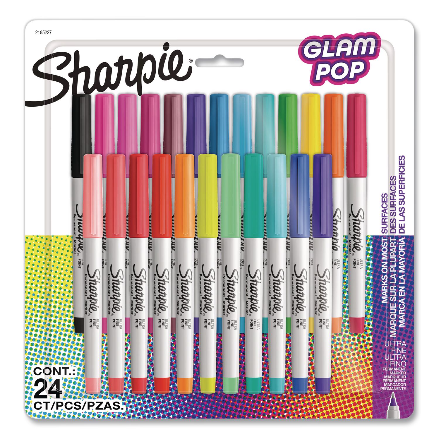 Ultra Fine Tip Permanent Marker, Ultra-Fine Needle Tip, Assorted 80s Glam Colors, 24/Pack