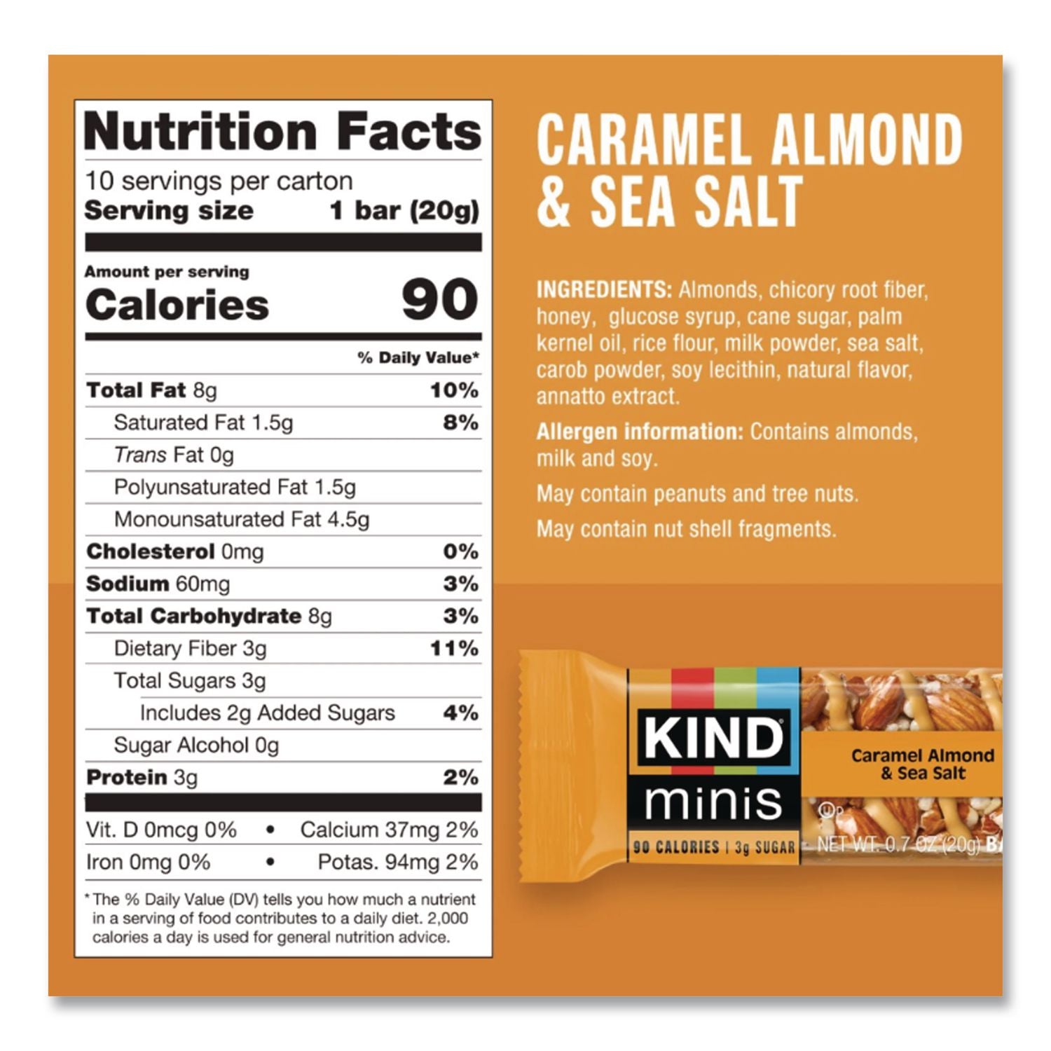 Minis, Caramel Almond Nuts/Sea Salt, 0.7 oz, 10/Pack